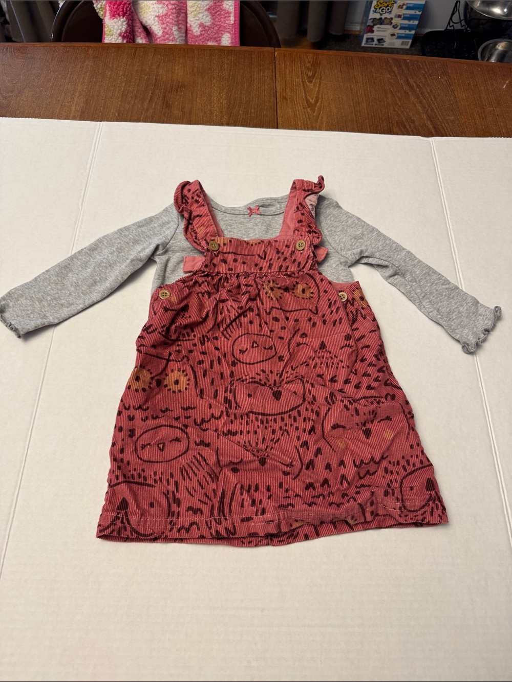 Carter's Coral Pink Corduroy Pinafore with Owls Size 18m